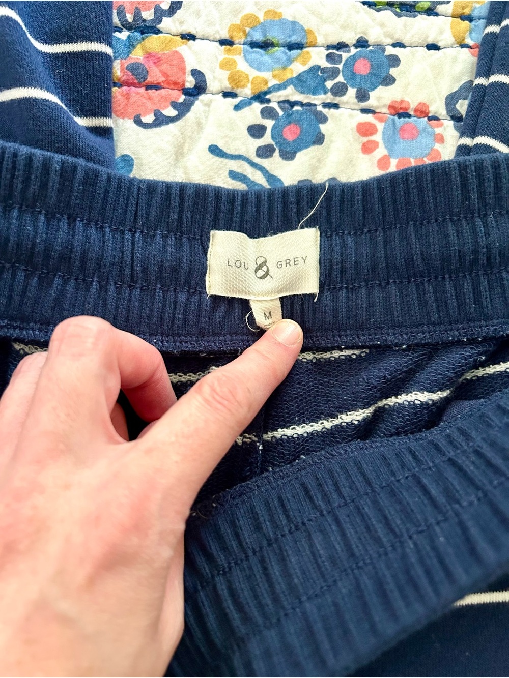 Lou & Grey cozy cotton knit Navy & White Striped Wide Leg Pants Sz M - Picture 8 of 10